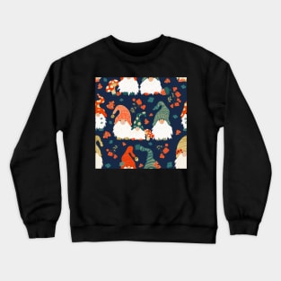 Autumn Gnomes with Long White Beards and Knitted Hats on Blue Background Crewneck Sweatshirt